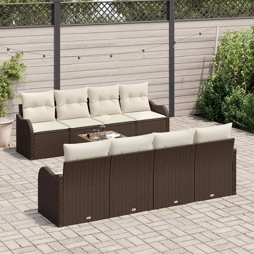 Set Divano da Giardino con cuscino 9 pcs Marrone e Crema 3354297