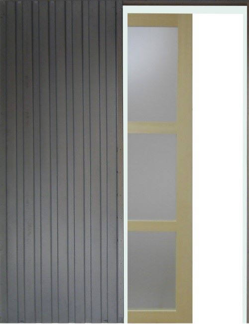 Porta scorrevole vetrata 3 piastrelle smerigliate impiallacciatura Ayous H204 x L.93 + sistema a cerniera e pannellatura in dotazione senza maniglia