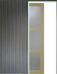 Porta scorrevole vetrata 3 piastrelle smerigliate impiallacciatura Ayous H204 x L73 + sistema a cerniera e rivestimento in dotazione