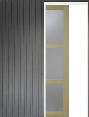Porta scorrevole vetrata 3 piastrelle smerigliate impiallacciatura Ayous H204 x L73 + sistema a cerniera e rivestimento in dotazione