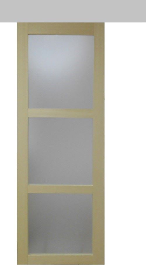 Porta scorrevole smaltata Ayous impiallacciato 3 vetri H204 x L73 + binario Alu con fascia Alu + 2 gusci installati senza maniglia