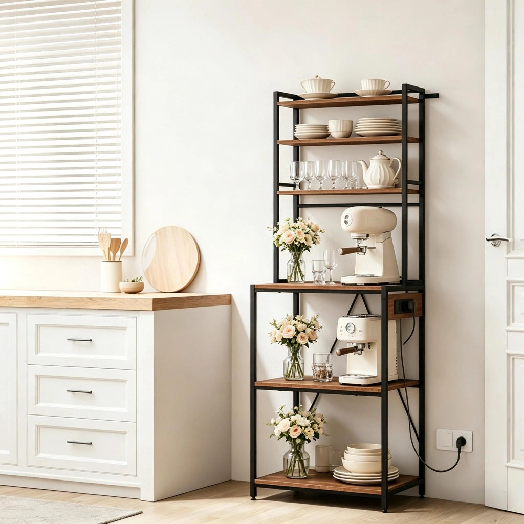 MENSOLA DA CUCINA con prese elettriche 60x40x167 cm Marrone rustico