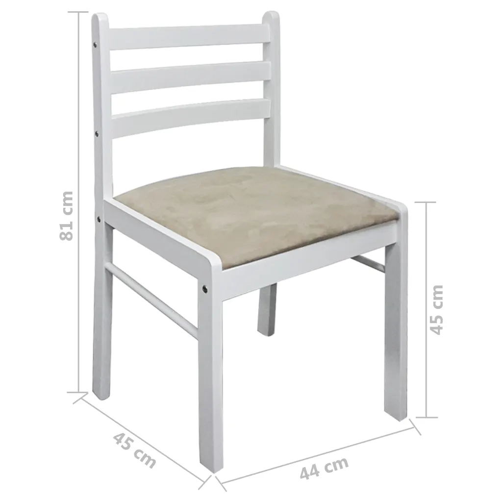 Sedie da Pranzo 4 pz Bianche Legno Massello di Hevea e Velluto 242031
