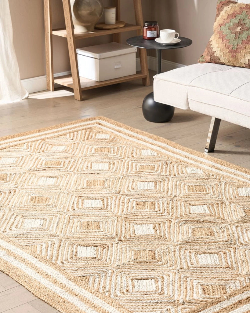 Tappeto area Beige Juta 160 x 230 cm Tessile intrecciato fatto a mano in stile boho naturale