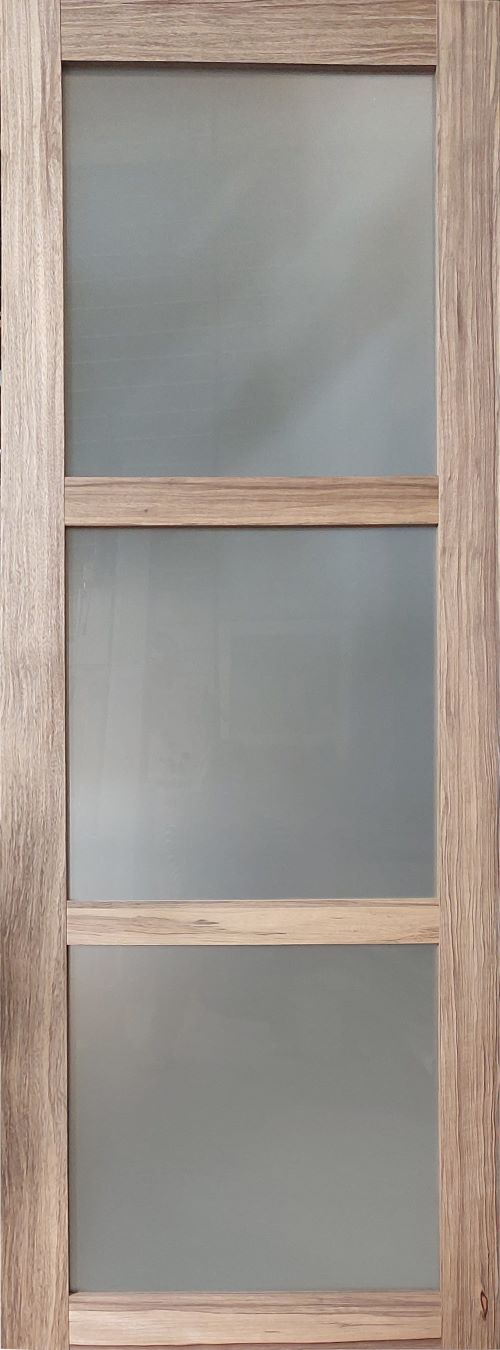 Porta Scorrevole in Vetro Frake H204 x L83 in Legno + listello nero e 2 gusci neri senza maniglia