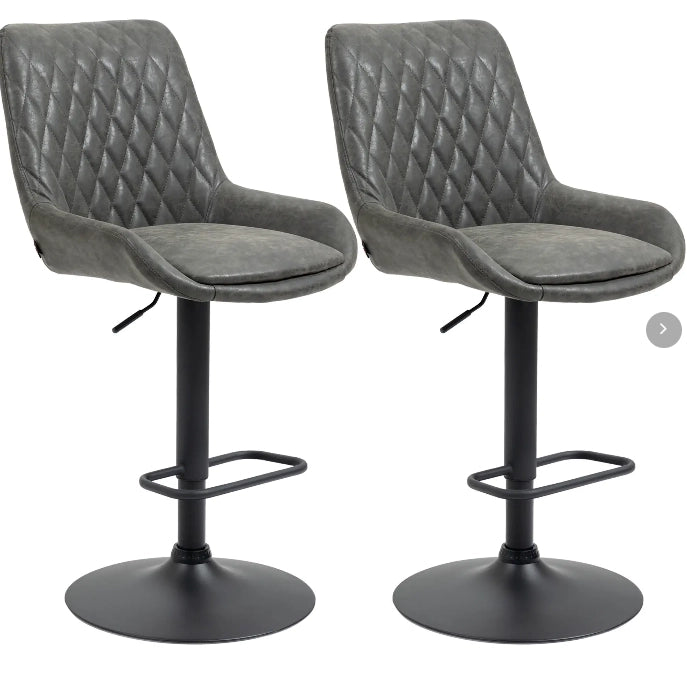 Set di 2 sgabelli da bar 51x59x97-117 cm regolabili in altezza con schienale in pelle grigio scuro