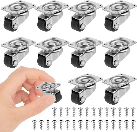 Set di ruote per mobili, 10 pezzi, set di ruote a gomito, 12 mm, 360 gradi, set di ruote pesanti, ruote per mobili, ruote a gomito silenziose, ruote di trasporto con viti per cassetti di mobili in legno.