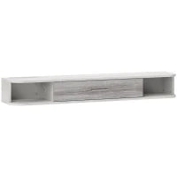 Mobile TV Sospeso in Legno con 2 Ripiani Aperti e Armadietto, 120x26x16 cm, Bianco e Grigio