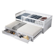 Divano letto 90x200 cm; letto estraibile e 2 cassetti; legno; bianco