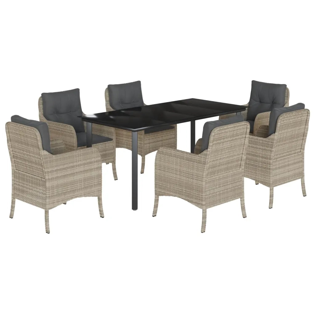 Set da Pranzo da Giardino 7 pz Cuscini Polyrattan Grigio Chiarocod mxl 111929