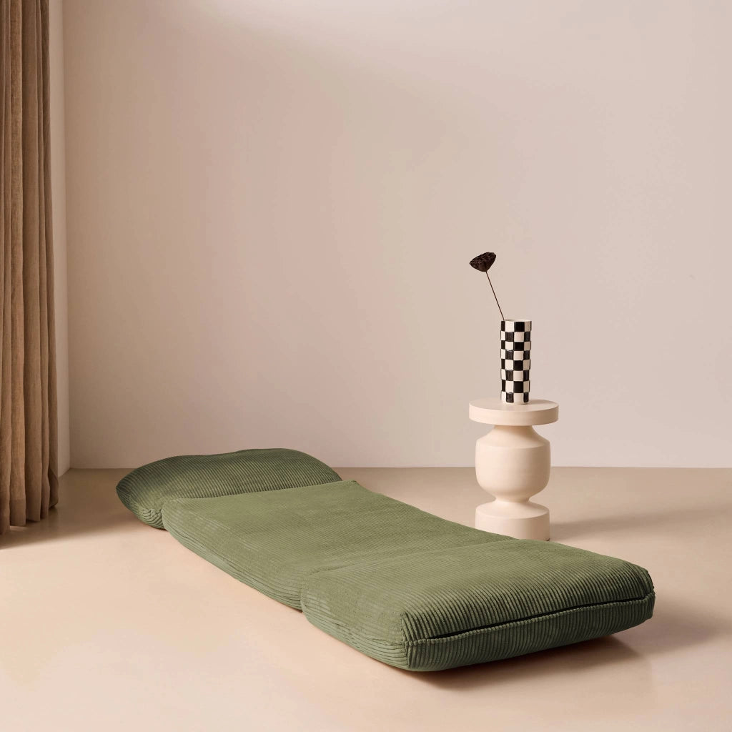 Poltrona letto convertibile velluto a coste grosse coste, verde kaki