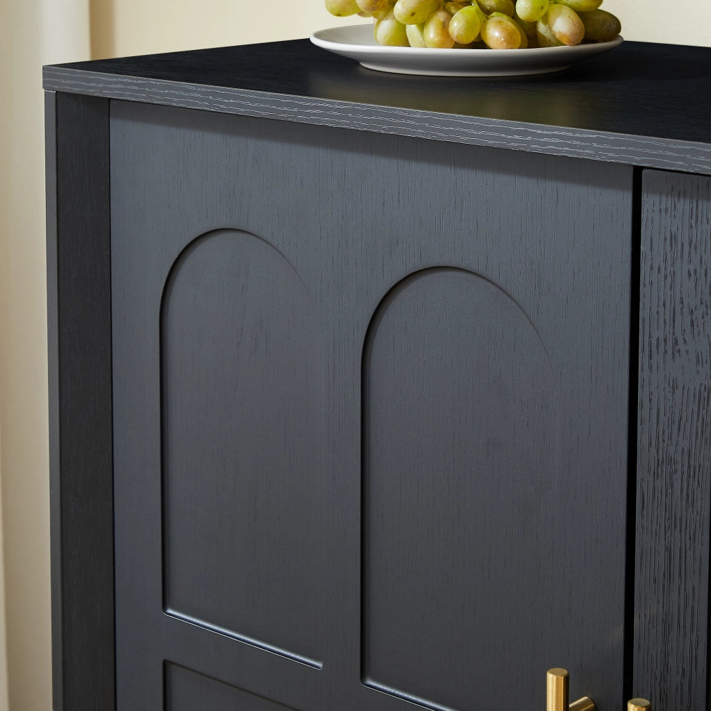 Credenza con ripiani regolabili; per soggiorno e cucina; in MDF; 169×40×80 cm; nero