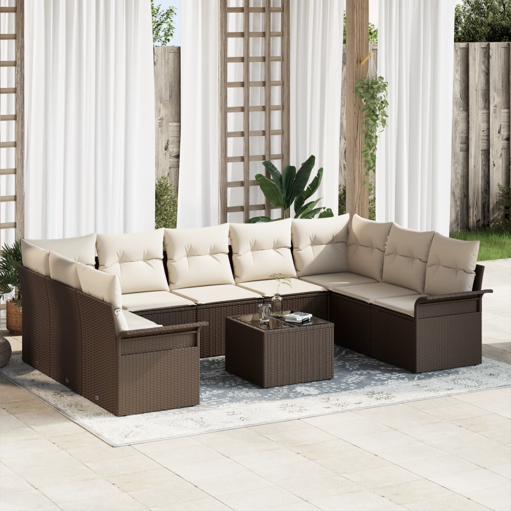 Set di Divani da Giardino con Cuscini Grigio Polyrattan da 9 Pezzi