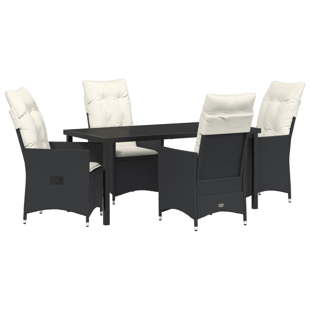 Set da Pranzo da Giardino 5 Pezzi con Cuscini in Rattan Nero