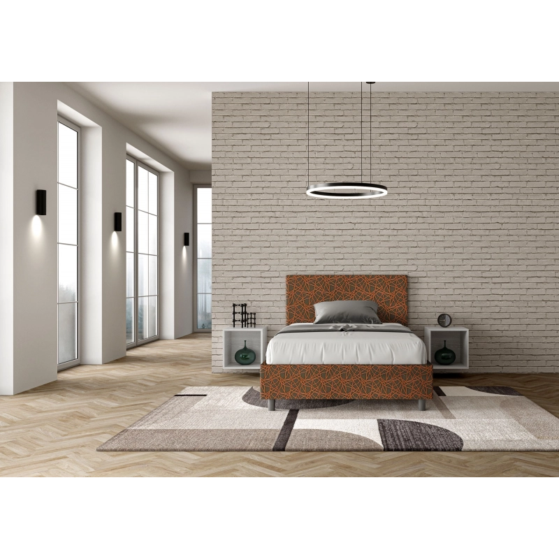 Letto imbottito 1 piazza e mezza 120x210 cm tessuto Era Adele - Contenitore,Arancione