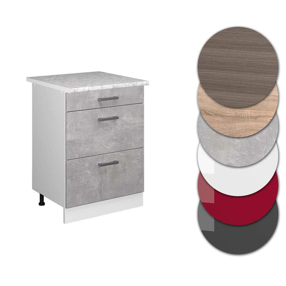 Vicco Mobiletto base per cucina Calcestruzzo 60 cm con cassetti PL Marmo