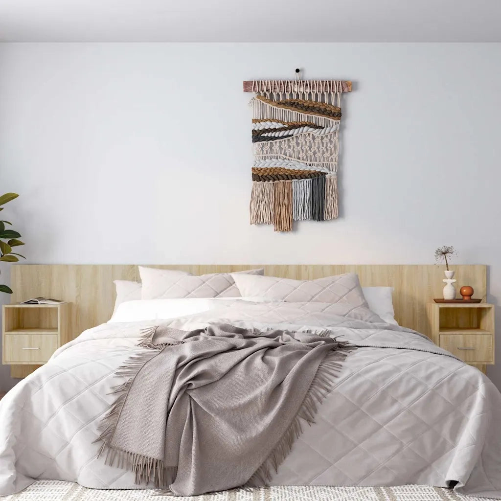 Testiera | Testata Letto con Comodini in Legno Multistrato Rovere Sonoma