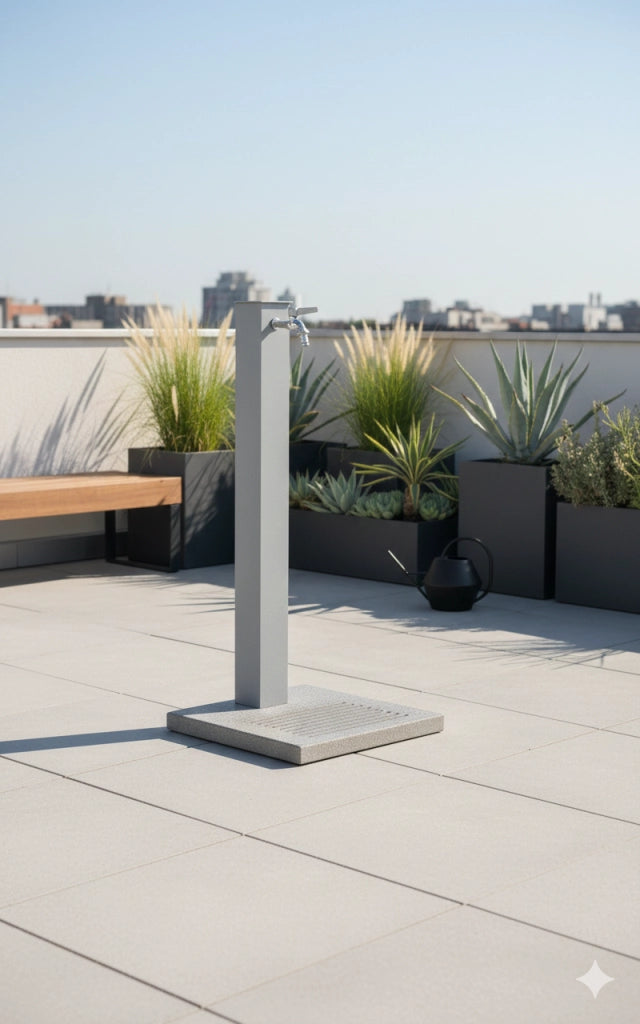Fontana da Giardino con Rubinetto e Base in Cemento Belfer 42/QBM Alluminio