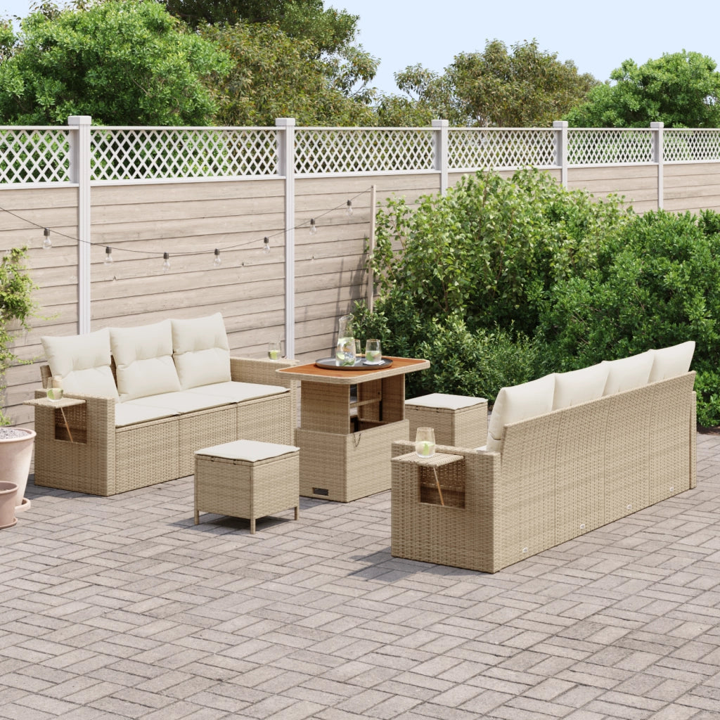 Set di SofÃ  da Giardino in 10 Pezzi con Cuscini Beige Polyrattan Acacia