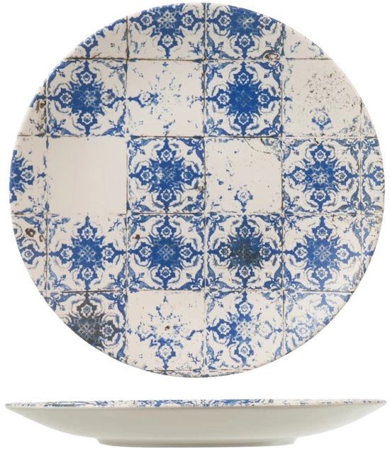 Set di 12 piatti da tavola in ceramica lotus, blu e ivoore, 28 cm