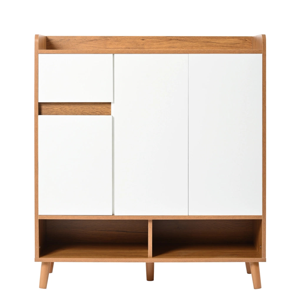 Scarpiera moderna bianca e naturale 90x35x99 cm