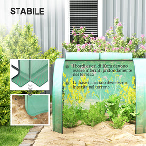 Serra a Tunnel 395x100x80 cm con 4 Porte in Acciaio e Plastica Impermeabile Anti UV Verde