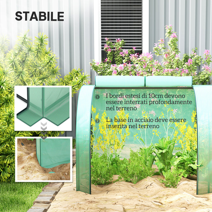 Serra a Tunnel 395x100x80 cm con 4 Porte in Acciaio e Plastica Impermeabile Anti UV Verde