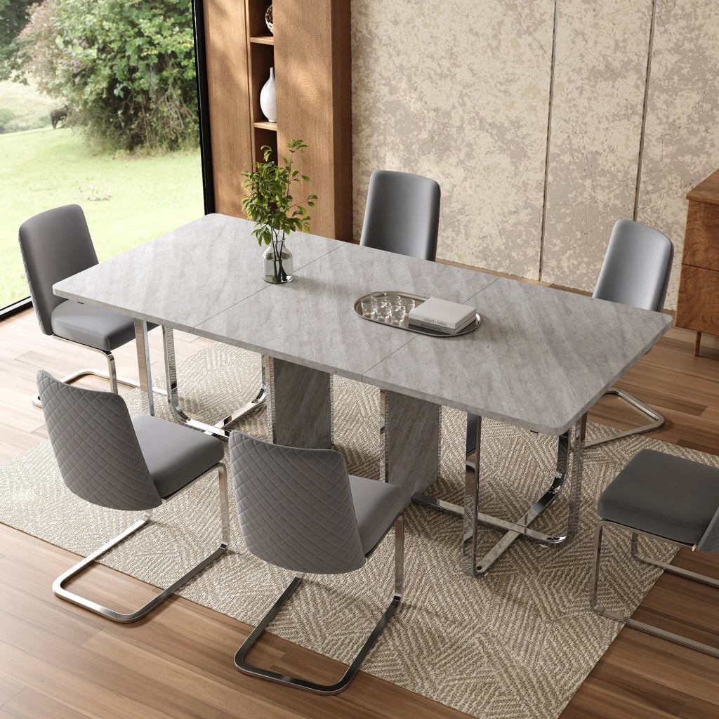 Tavolo da pranzo moderno 180 x 80 cm, piano in MDF grigio e gambe in metallo, per 6-8 persone