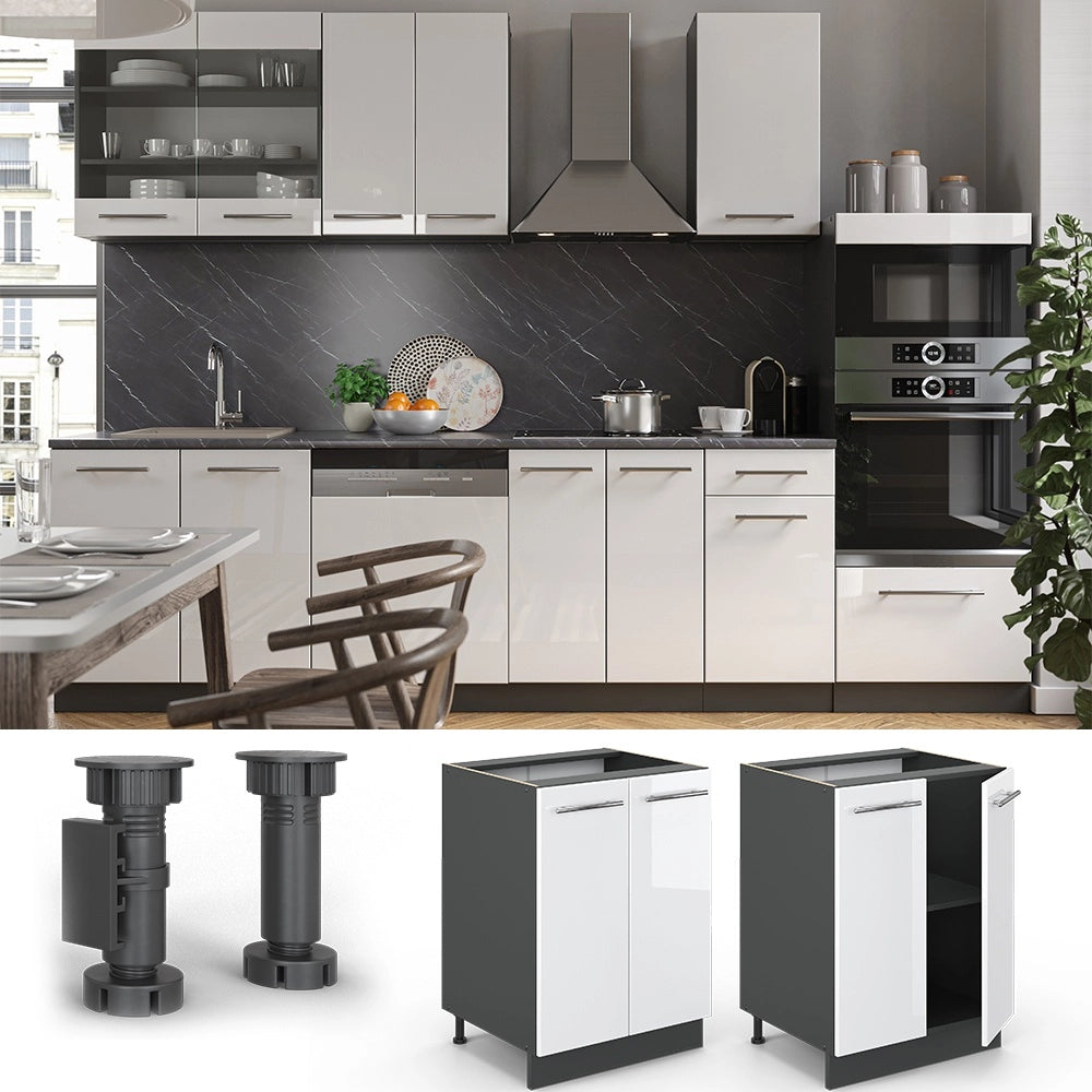 Mobiletto base cucina Fame-Line Bianco lucido/Antracite 60 cm senza piano di lavoro Vicco