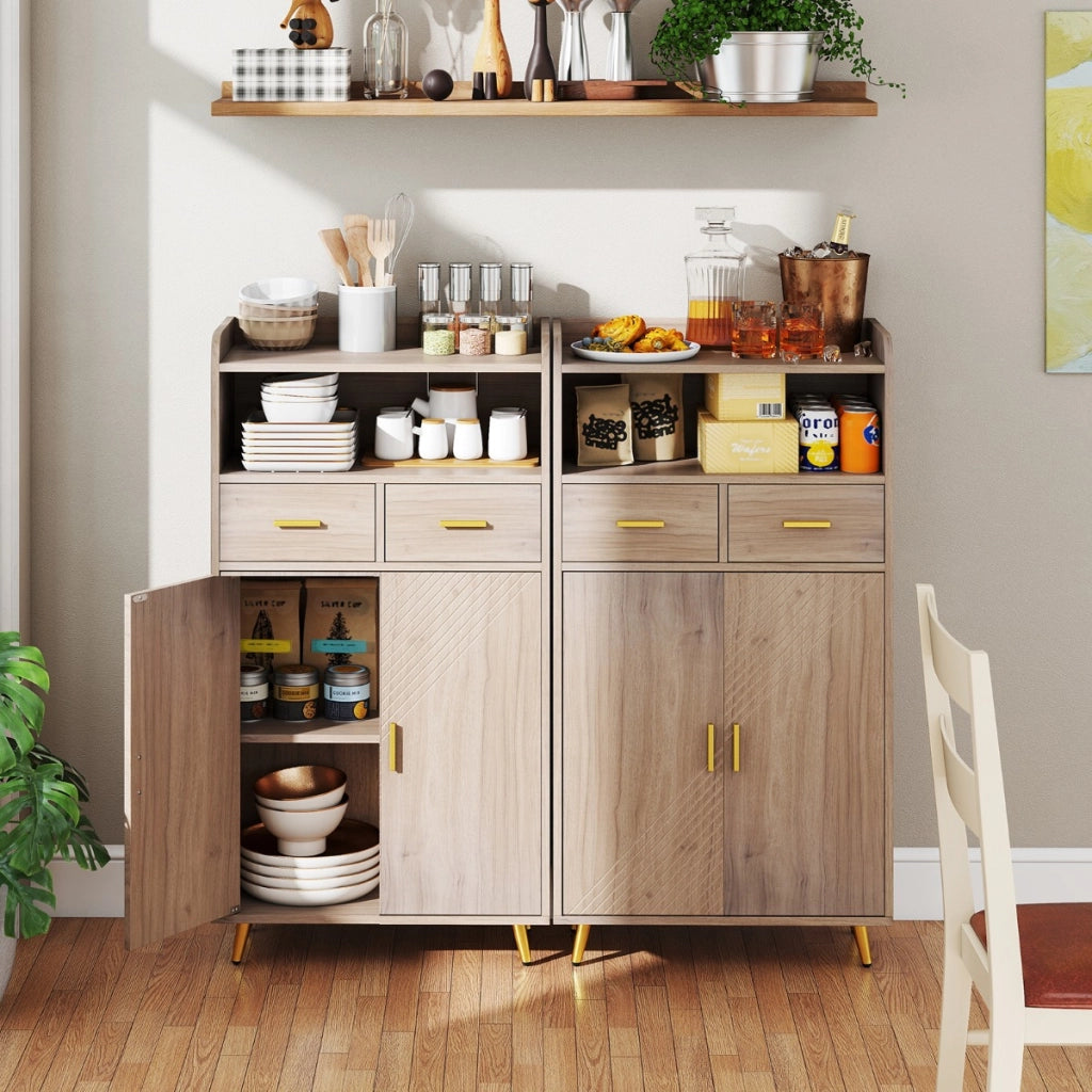 Mobile dispensa 113 cm con ante 2 cassetti e ripiano regolabile per bagno, Armadio da cucina sala da pranzo soggiorno Grigio-Credenze buffet