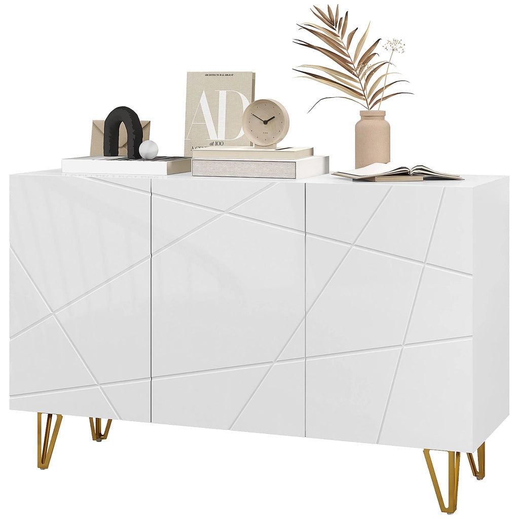 Cassettiera con Ante e Ripiano Regolabile ¨C zephmum ¨C Bianco Oro 120x40x75 cm