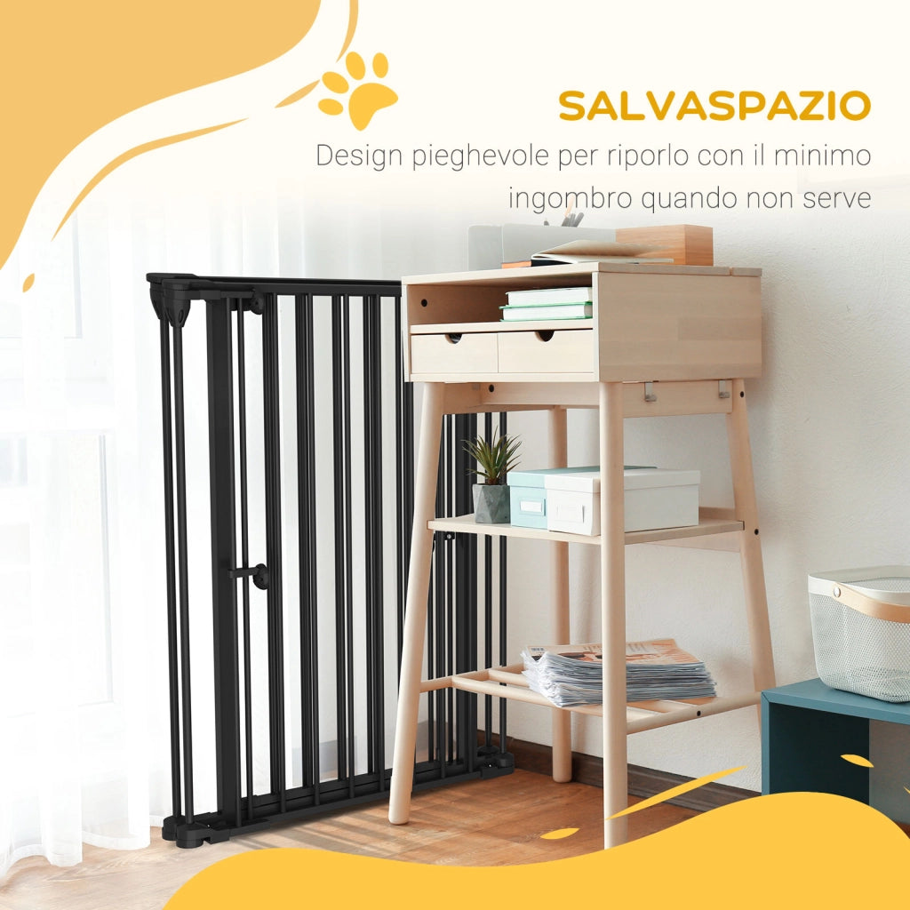 Cancelletto per Cani Taglia Media a 3 Pannelli con Doppio Sistema di Blocco, 206x90cm, Nero