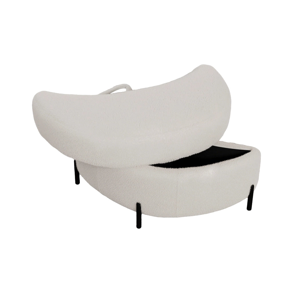Pouf Sgabello Reclinabile con Vassoio ¨C MINIMAL ¨C Tessuto Sherpa, Avorio