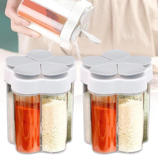 Set di contenitori per spezie 2 pezzi trasparenti - 5 in 1 contenitori per spezie con coperchio per sale e pepe - utilizzo per camping e viaggi contenitori per spezie quadrati
