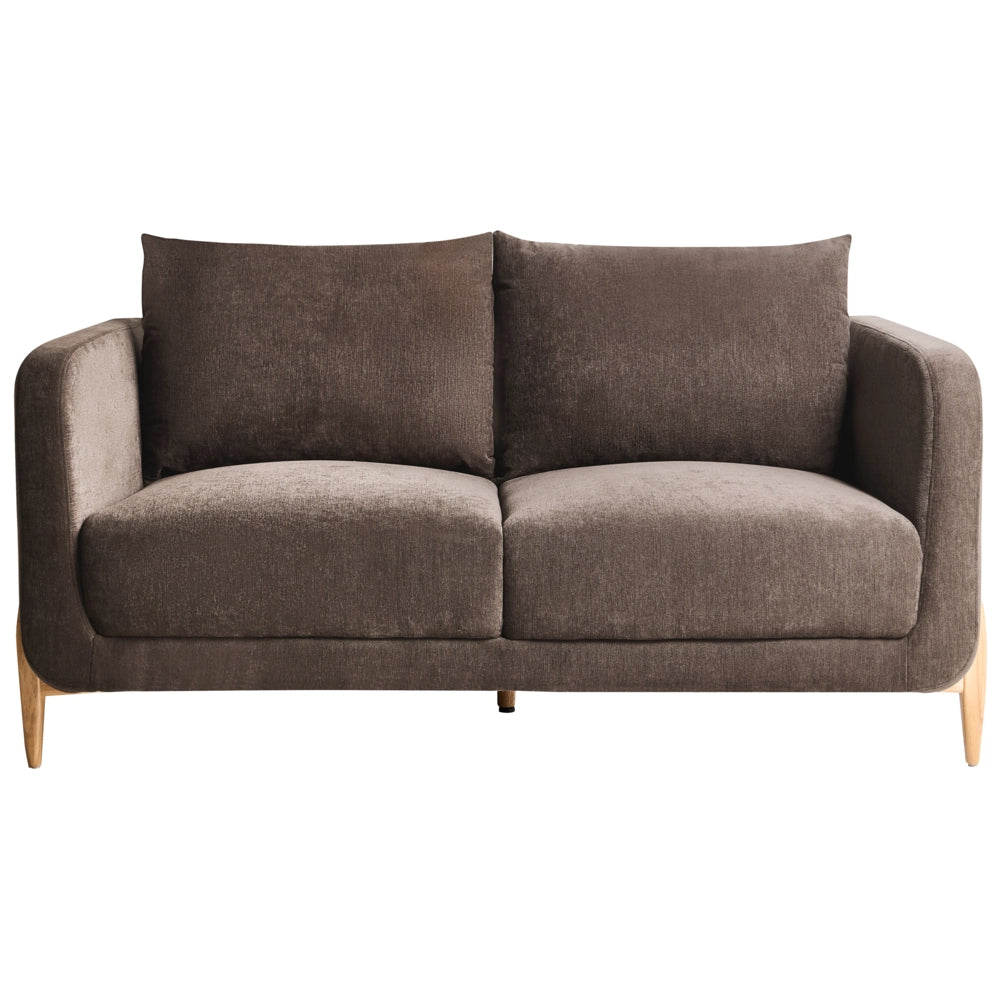 Divano a 2 posti Rivestimento in ciniglia marrone scuro Gambe in legno con braccioli Angolo lettura soggiorno Stile scandinavo moderno