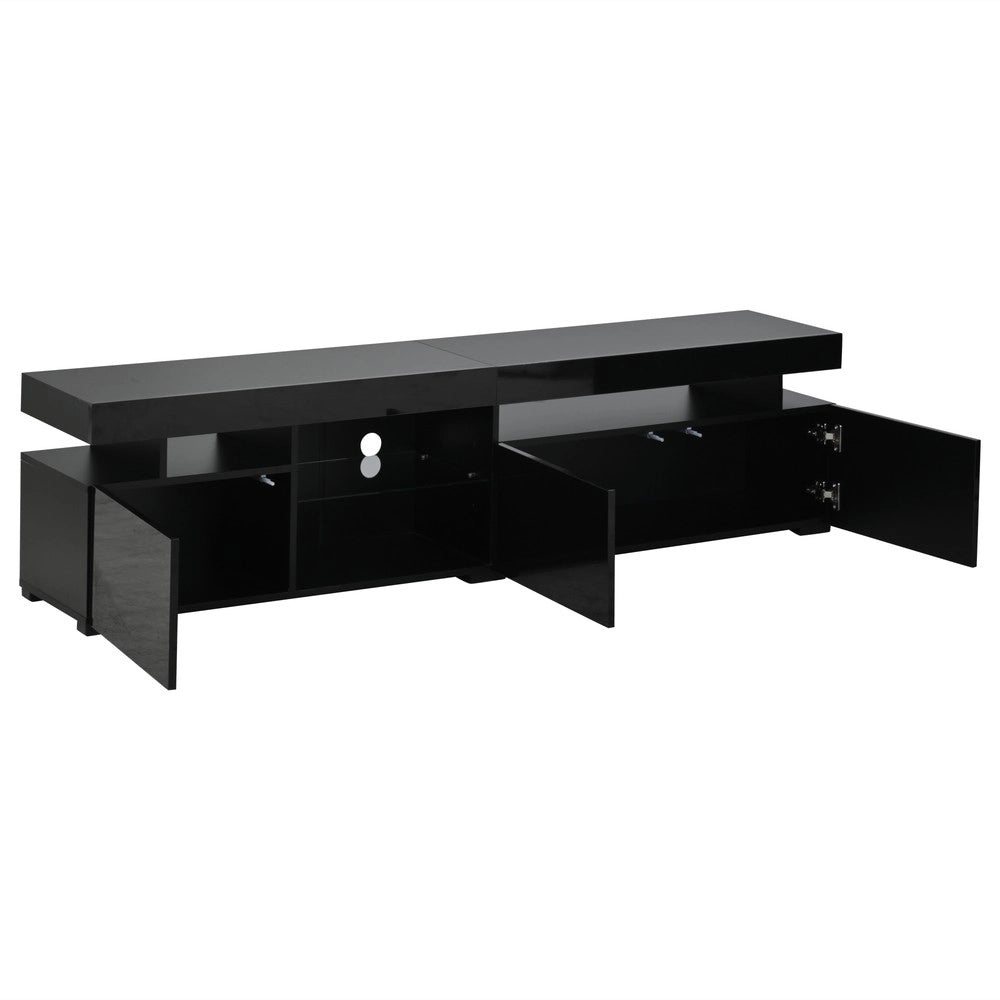 Mobile TV grande 180x35x45 cm - Zephmum- Lucido nero 3 ante vetro temperato