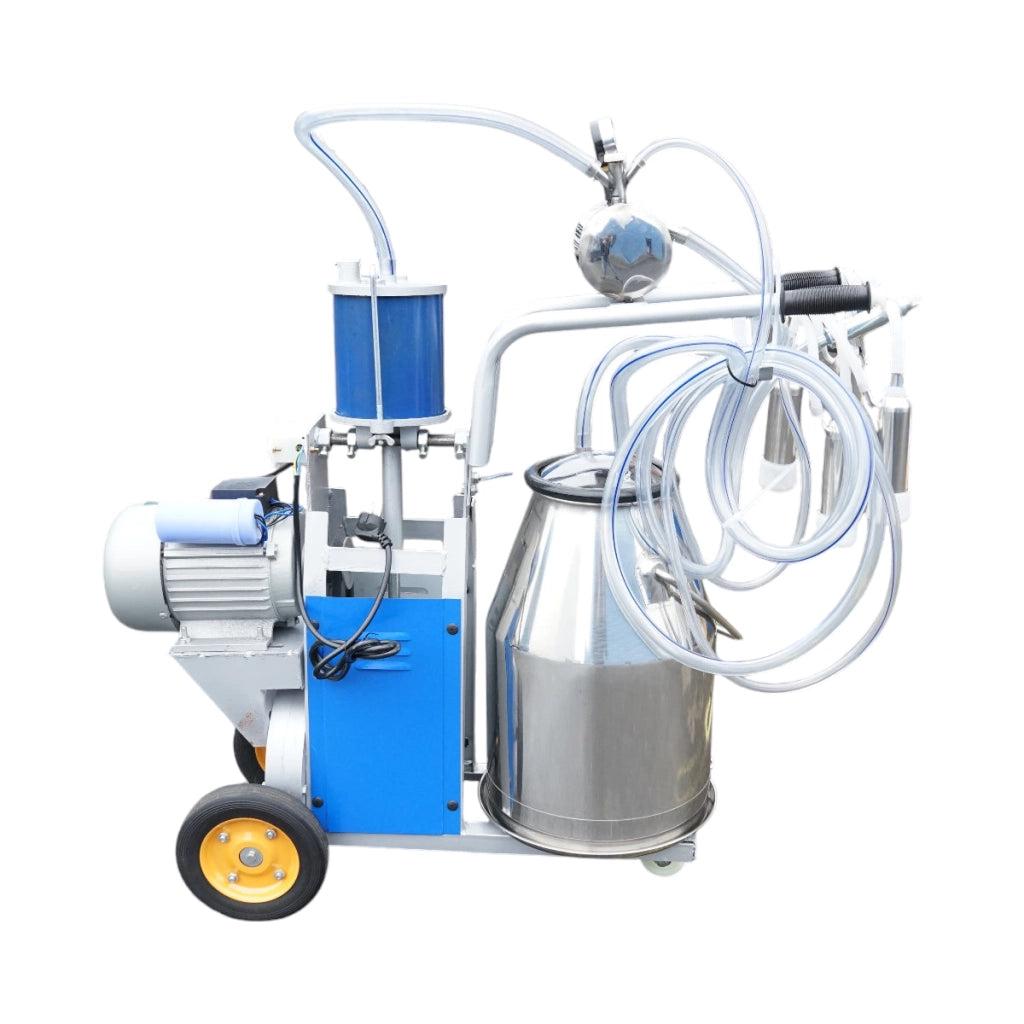 Dispositivo per mungitura di mucche, 1 postazione, 550W, 220V, bidone in acciaio inox da 25L, gruppo di mungitura con 4 manicotti, pressione del vuoto 40-50 kPa, pulsazioni 64 cpm