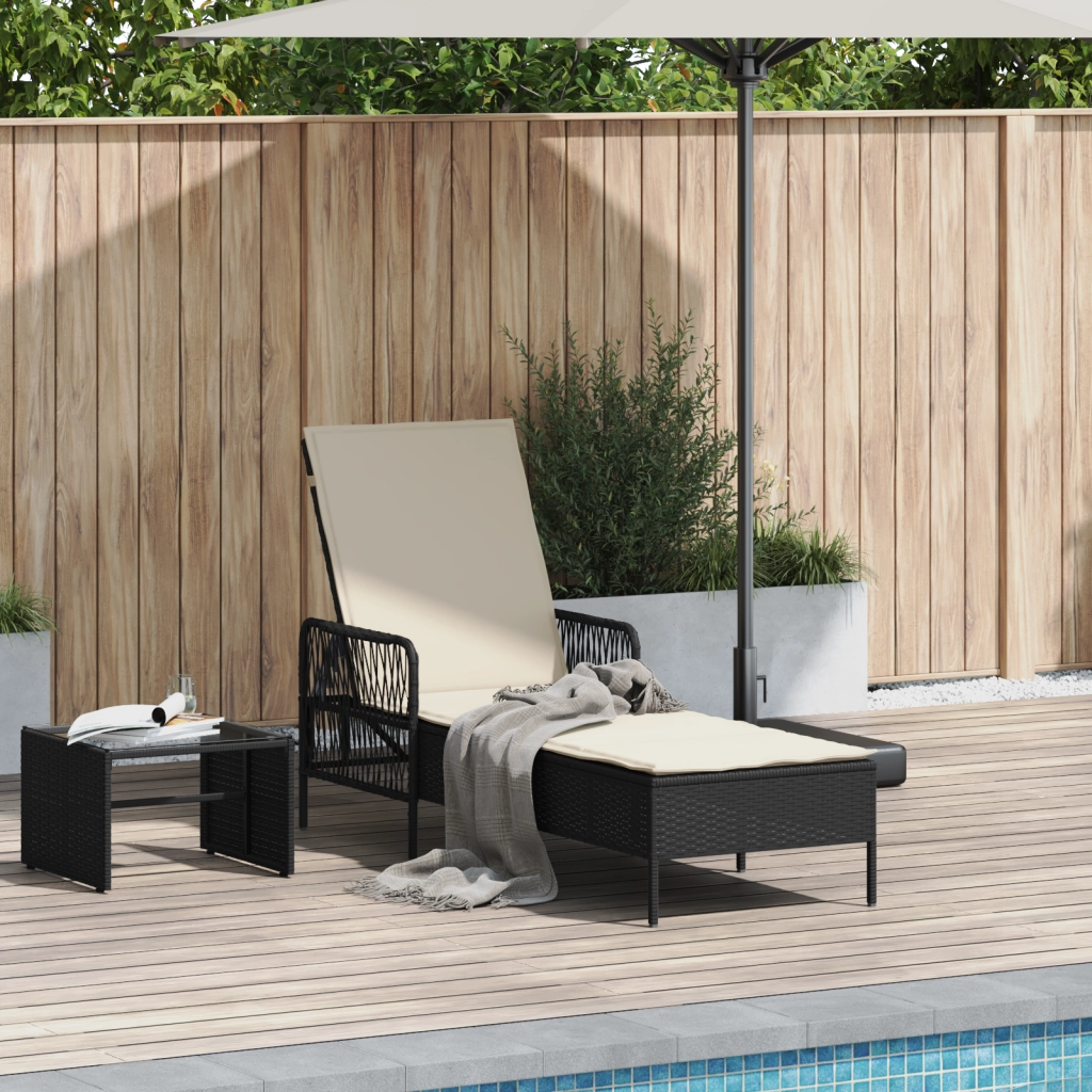 Lettino prendisole Nero e bianco panna PE Rattan 157 x 55 x 92 cm