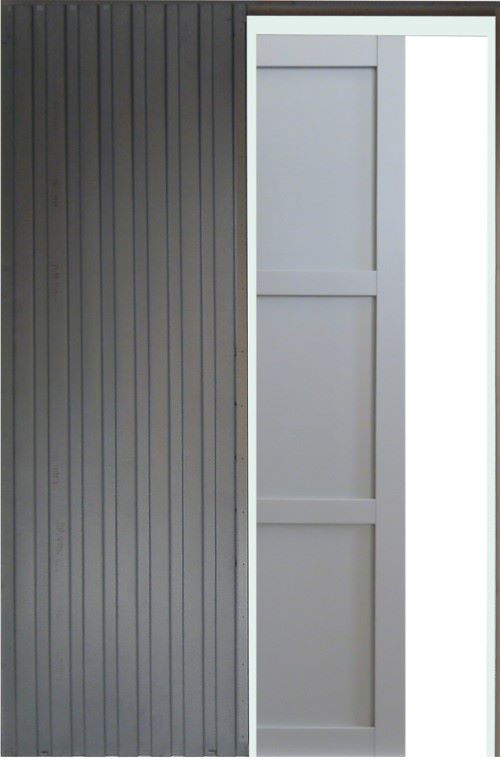 Porta scorrevole a 3 pannelli grigio chiaro H204 x L73 + sistema di piegatura e rivestimento in dotazione