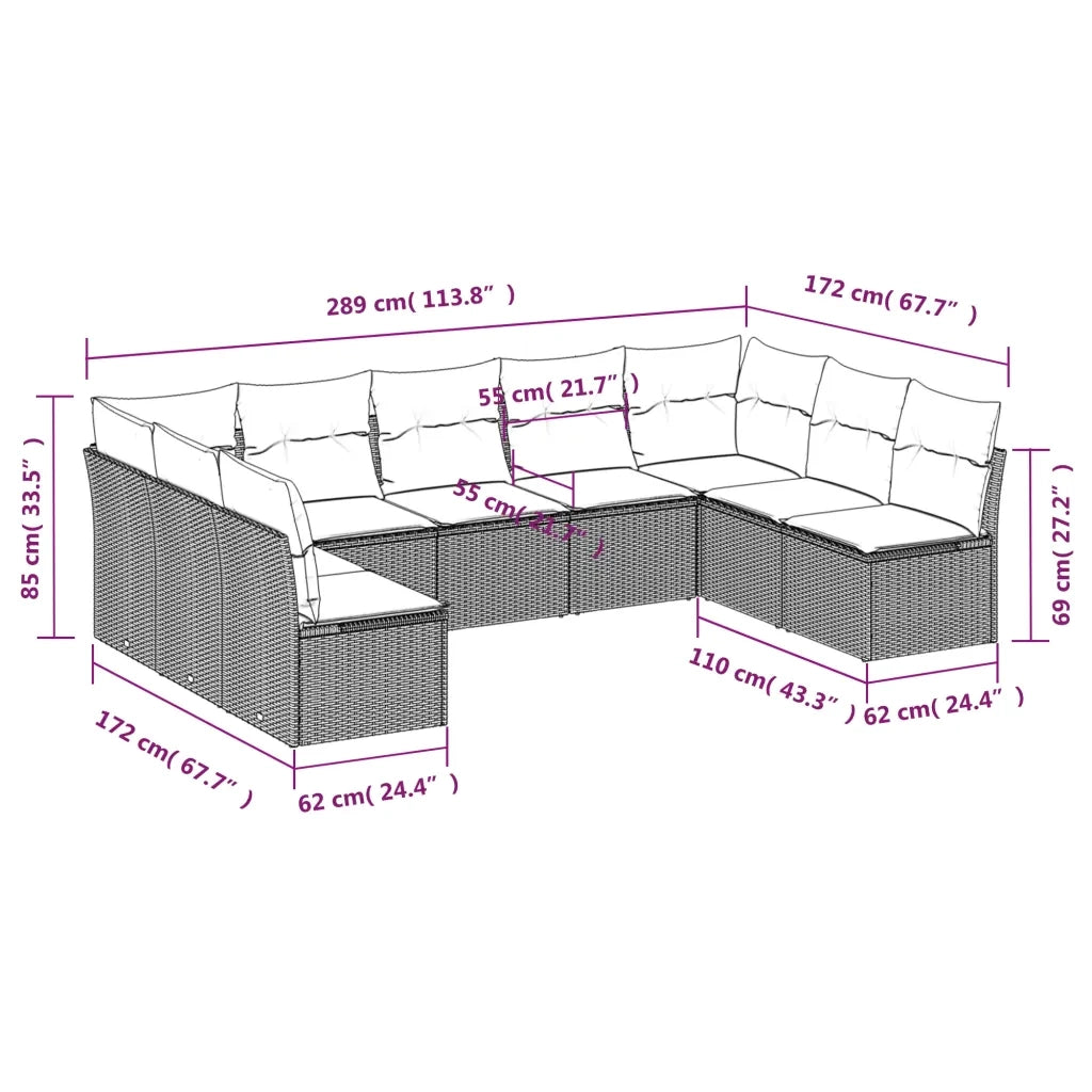 Set Divano da Giardino 9 pz con Cuscini Beige in Polyrattan 3249907