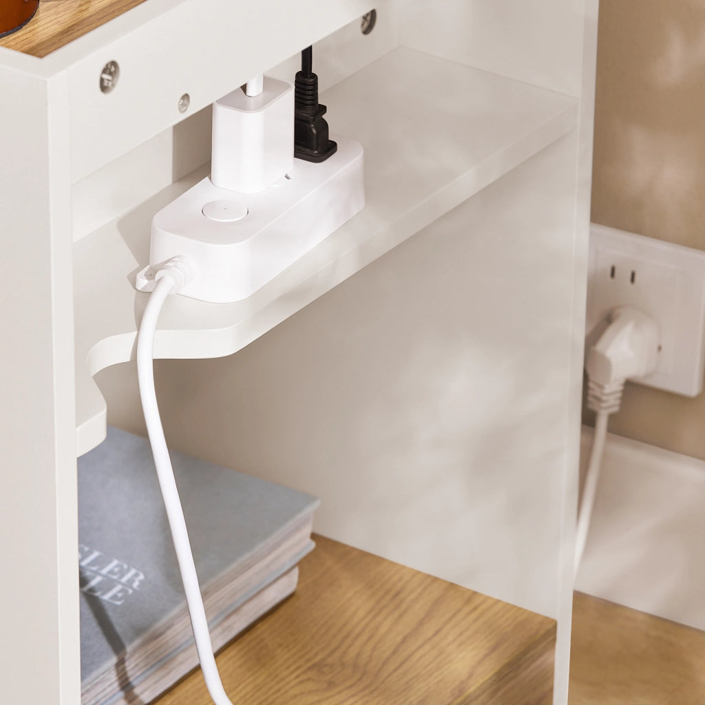 SoBuy Comodino per letto Tavolino stretto Tavolo telefono Bianco e Naturale 45x40x55cm FBT128-WN