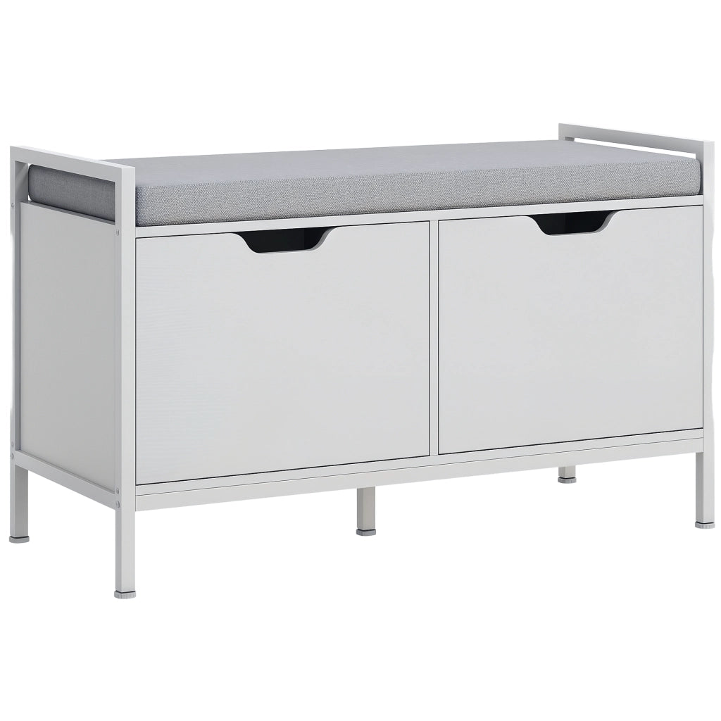 Panca portascarpe con cuscino ¨C zephmum ¨C 2 ante, bianco, 84x35x50 cm