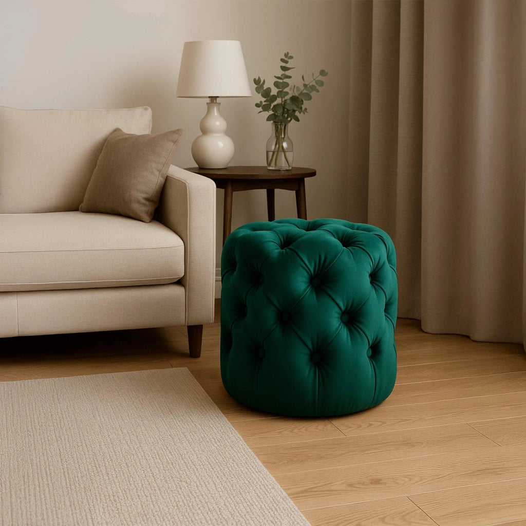 Pouf Drancy in velluto trapuntato Verde scuro,M