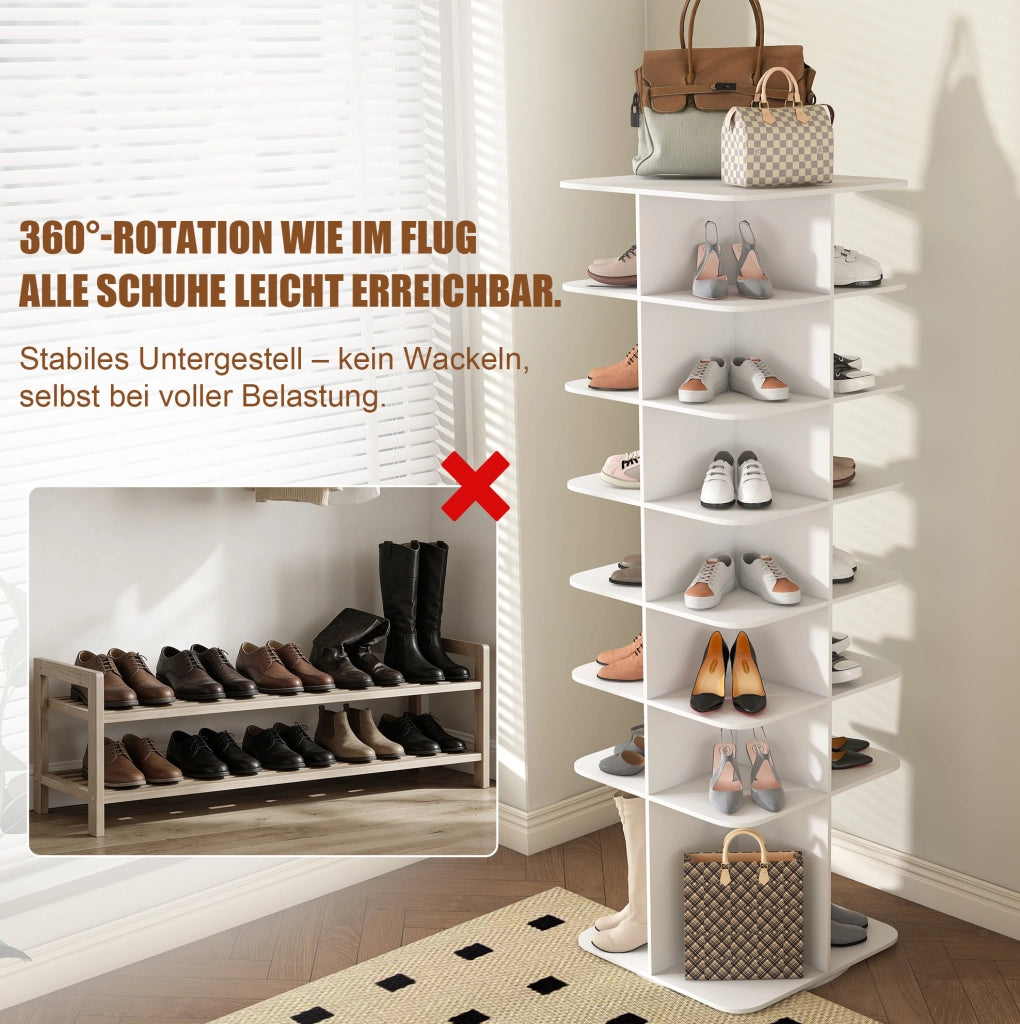 Scarpiera girevole a 7 ripiani da terra 60x60x184 cm in PVC bianco