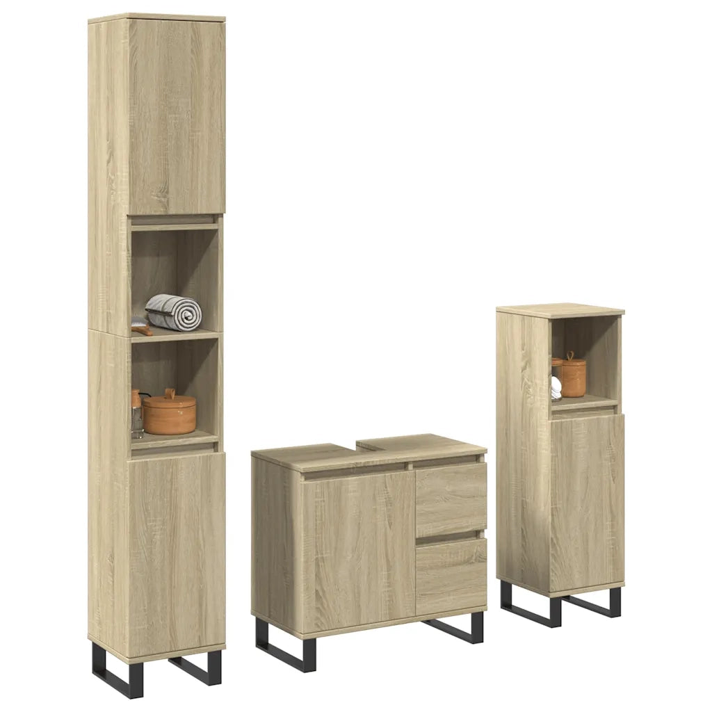 Set Mobili da Bagno 3 pz Rovere Sonoma in Legno Multistrato 3307678