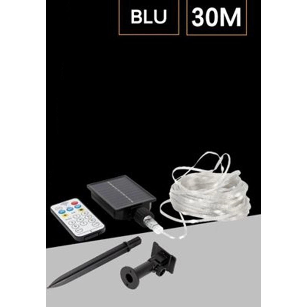 Trade Shop - Striscia Luminosa Led 30 Mt Con Pannello Solare Picchetto Catena Luce Decorazioni Kyp-30 - -blu      -