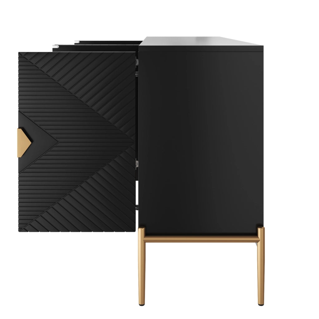 Credenza moderna a 4 ante in MDF e pannello truciolare; nera; 162 x 40 x 80 cm