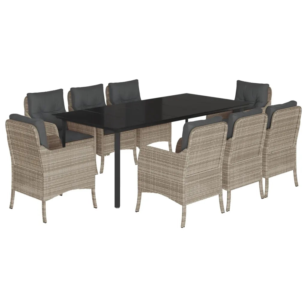 Set Pranzo da Giardino 9pz con Cuscini Grigio Chiaro Polyrattancod mxl 115702