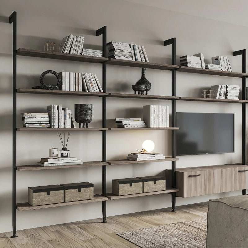 Kit di Reggimensole per 3 ripiani in Legno e 1 modulo per struttura Zero, Zama, Verniciato grigio pietra