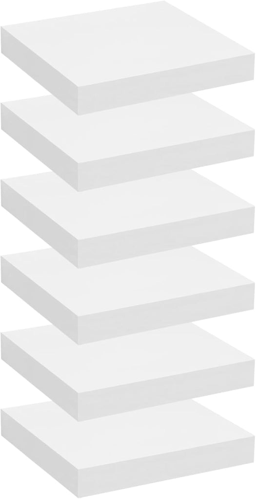 WOLTU Set di 6 mensole da parete, mensole a muro, scaffali per decorazioni, ripiani a muro in legno MDF, mensola a parete bianca, 25x22,9x3,8 cm, RG9365ws-6